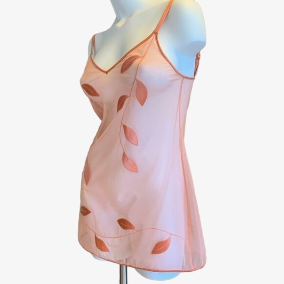 New La Perla sheer peach designer chemise/slip dress w/leaf design size EU 38 - Picture 6 of 10